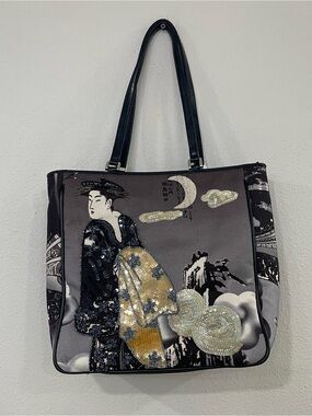 Isabella Fiore Gray and Gold Sequin Shoulder Tote